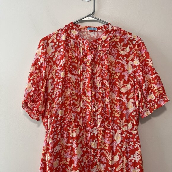 J.Mclaughlin Harriet Silk-Blend Red Butterfly Floral Printed Midi Dress Large - Picture 4 of 11